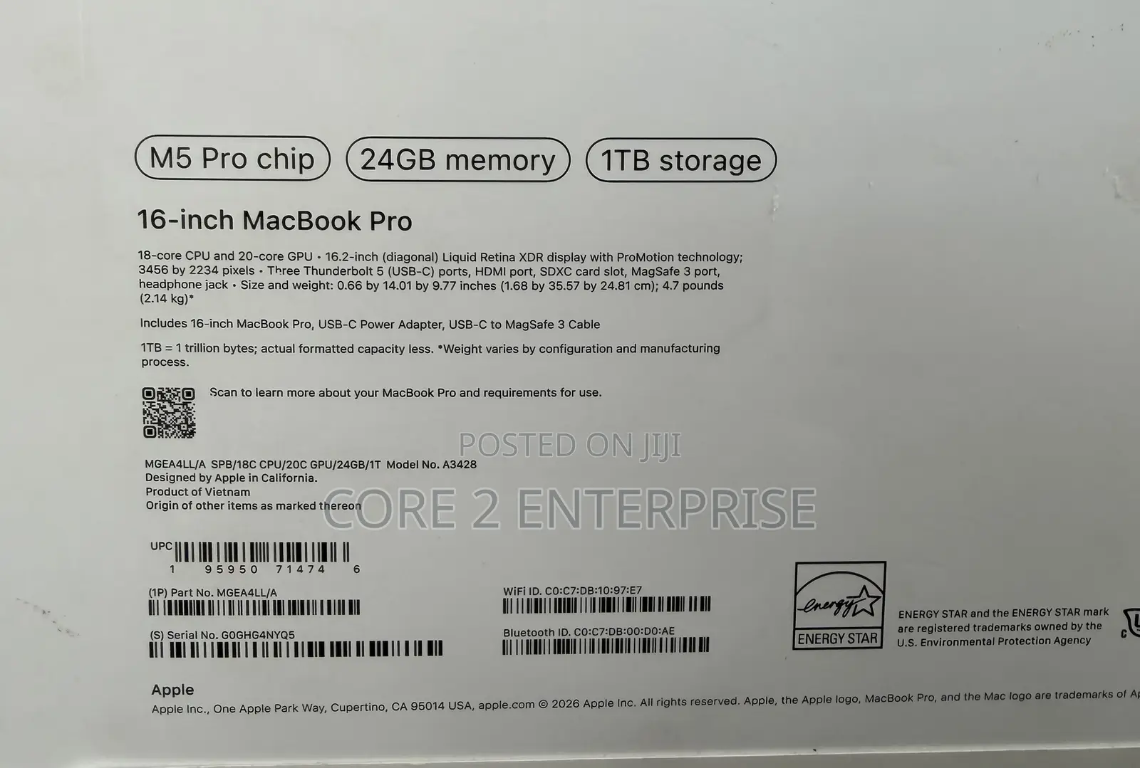 New Laptop Apple MacBook Air 2026 M5 24GB Apple M5 Pro SSD 1T
