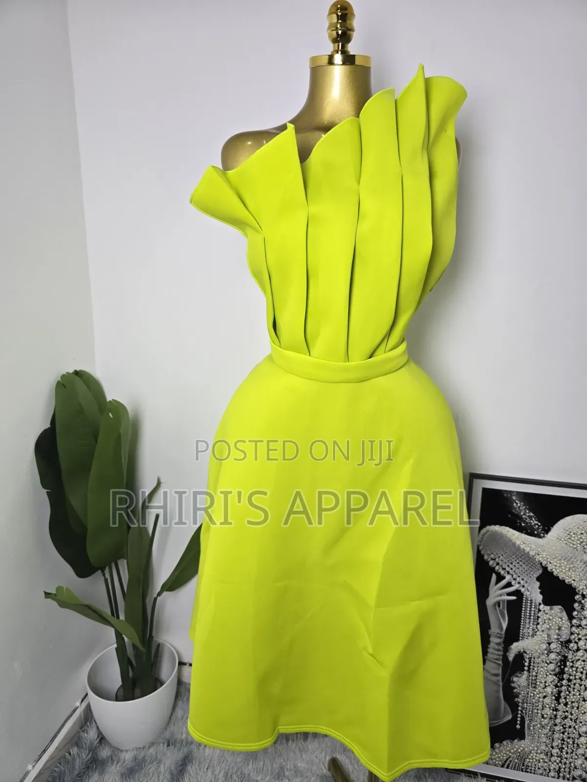 Make A Bold Entrance In Our Stunning Lime Green One Shoulder Dress.