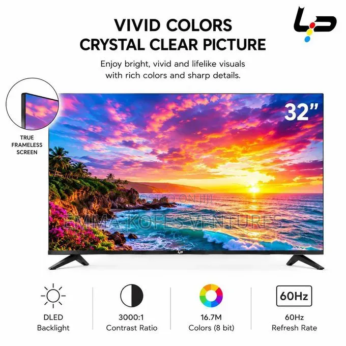Smart Tv 32 , Android 14.0 , 1+8g, Frameless , Hd, Wifi, 2 Hdmi 2 Usb