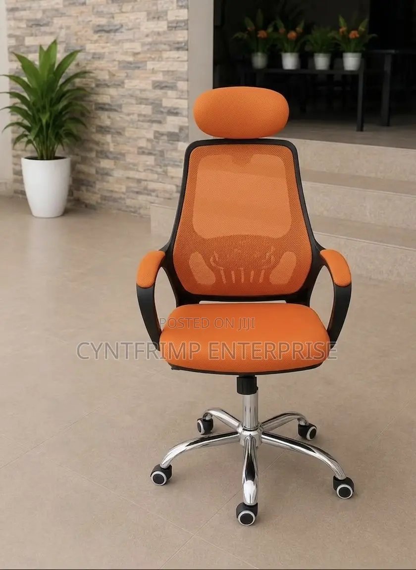 Mesh Office Chair With Headrest (Orange)