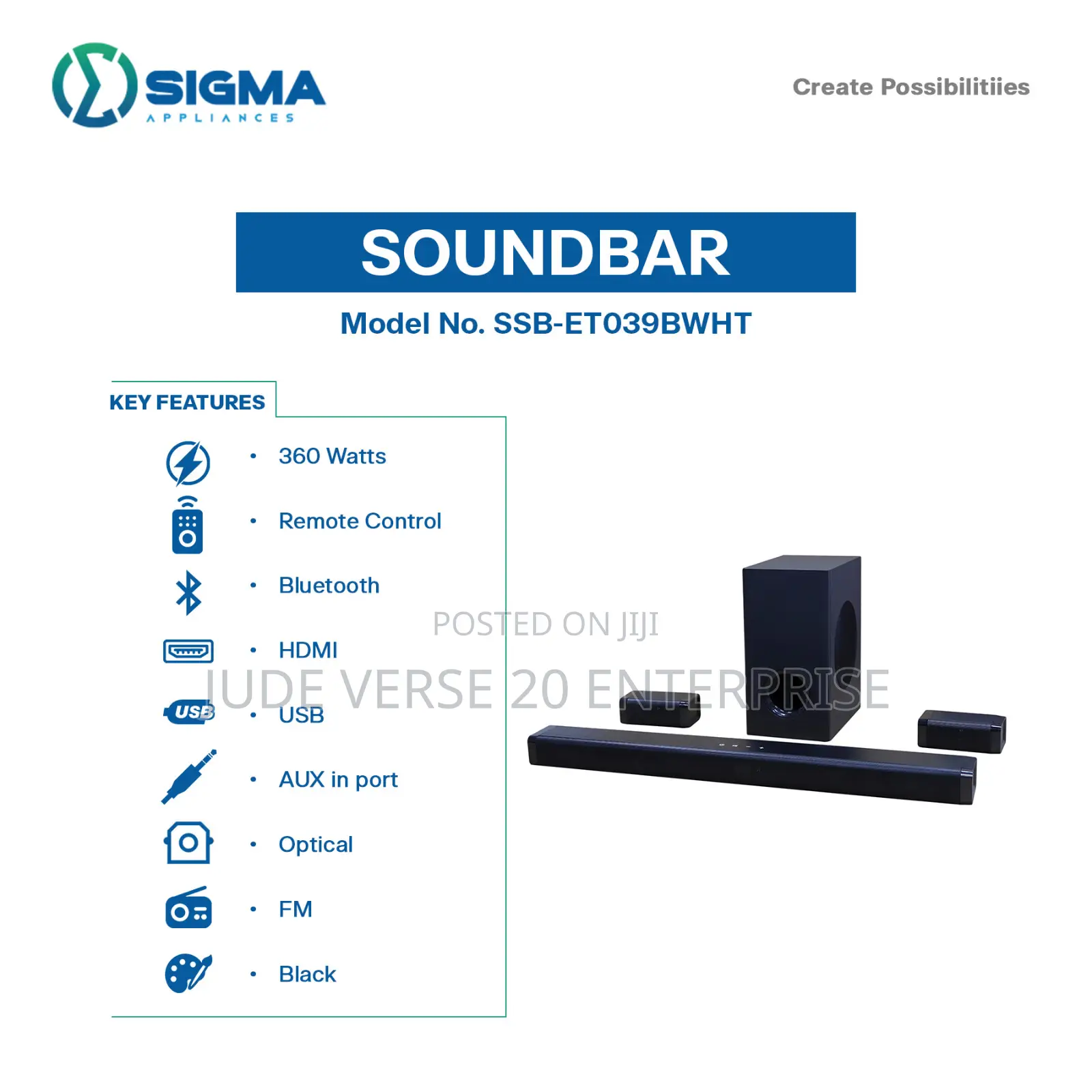 Sigma Soundbar With Rear Speakers and Wireless Subwoofer
