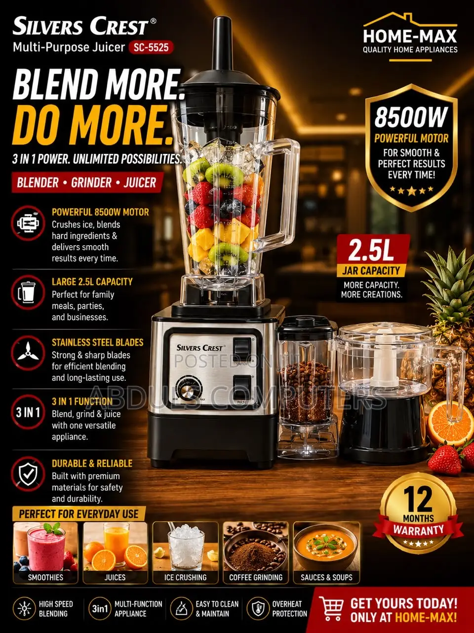 Silver Crest 3 in 1 Blender Plus Juicer