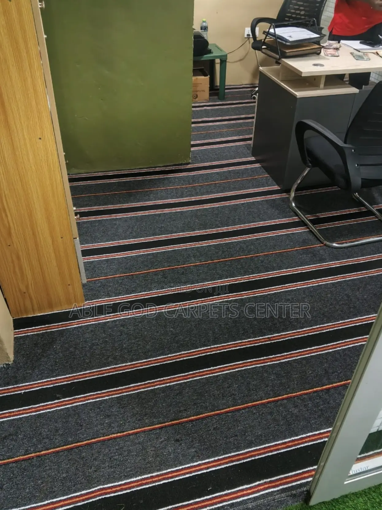 Office Carpet Striped Gray