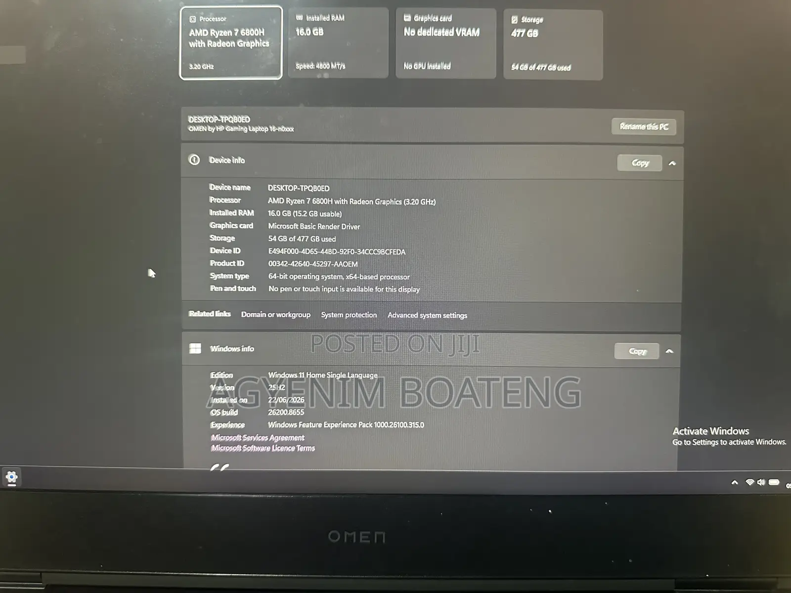 Laptop HP Omen 16 16GB AMD Ryzen 7 SSD 512GB