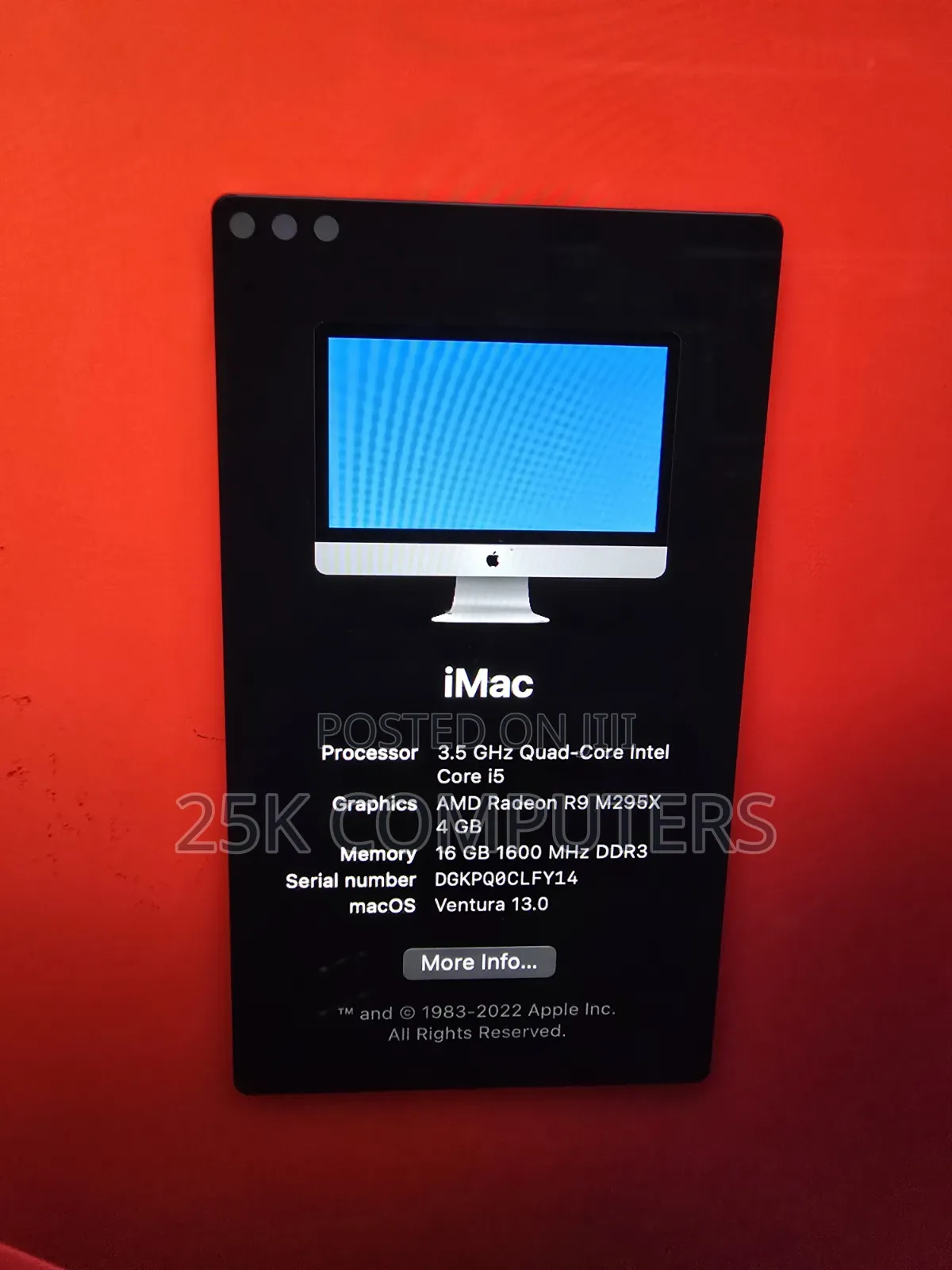 Desktop Computer Apple iMac 8GB Intel Core i5 SSD 256GB