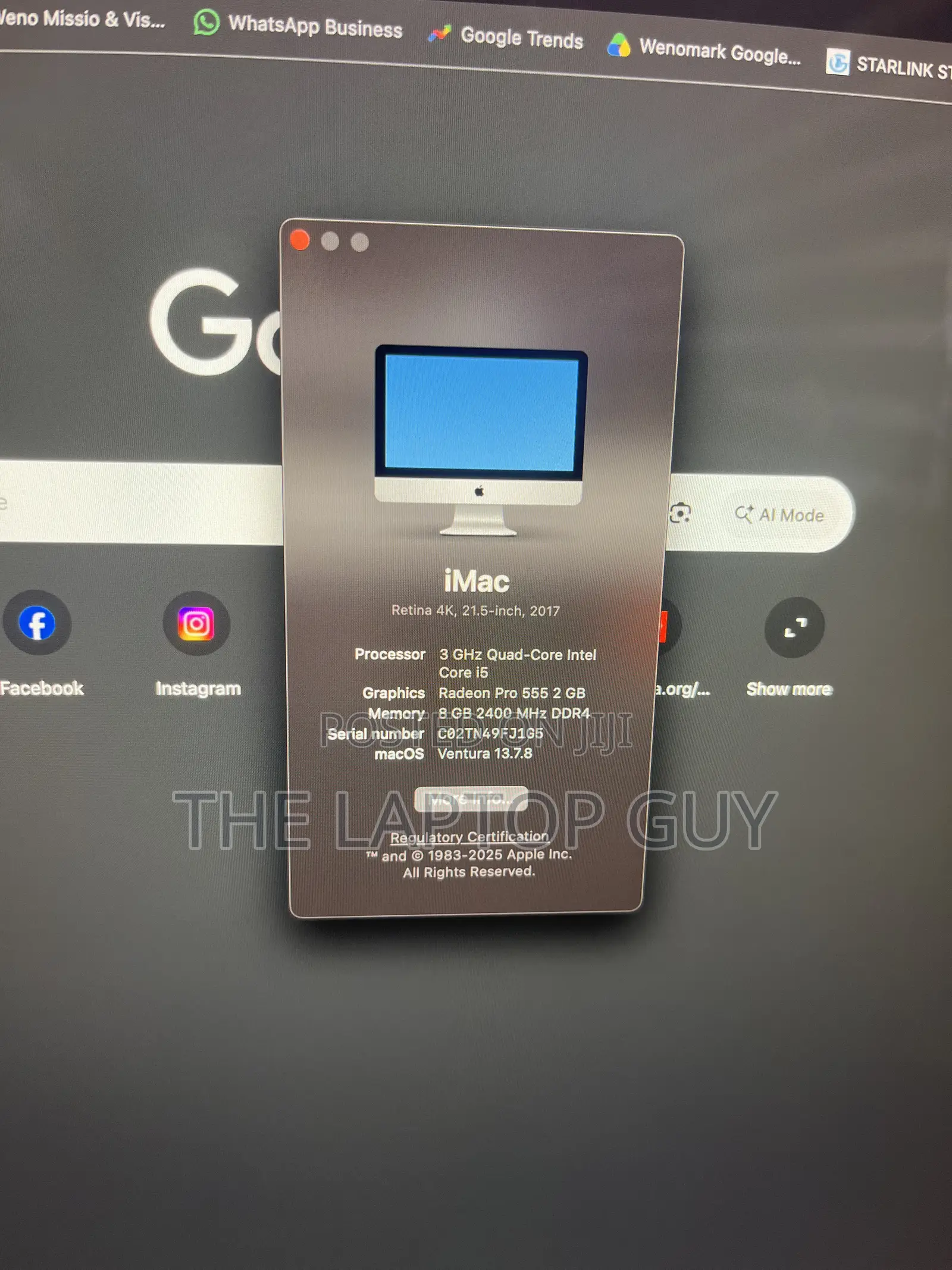 Desktop Computer Apple iMac 8GB Intel Core i5 SSD 256GB