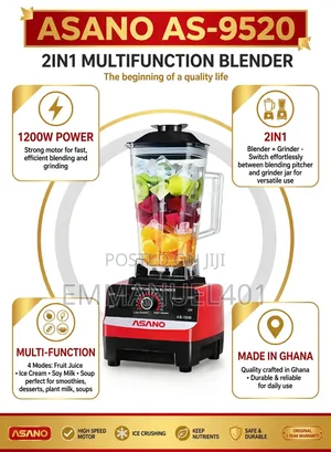 Asano 2-in-1 Multifunction High-Speed Blender (1200w) – As-9520