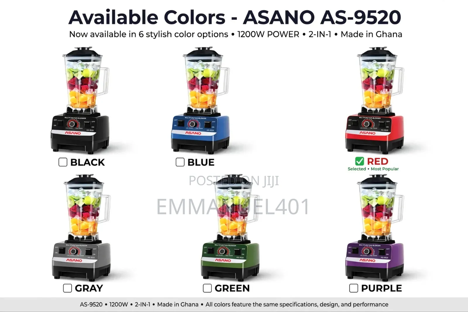 Asano 2-in-1 Multifunction High-Speed Blender (1200w) – As-9520