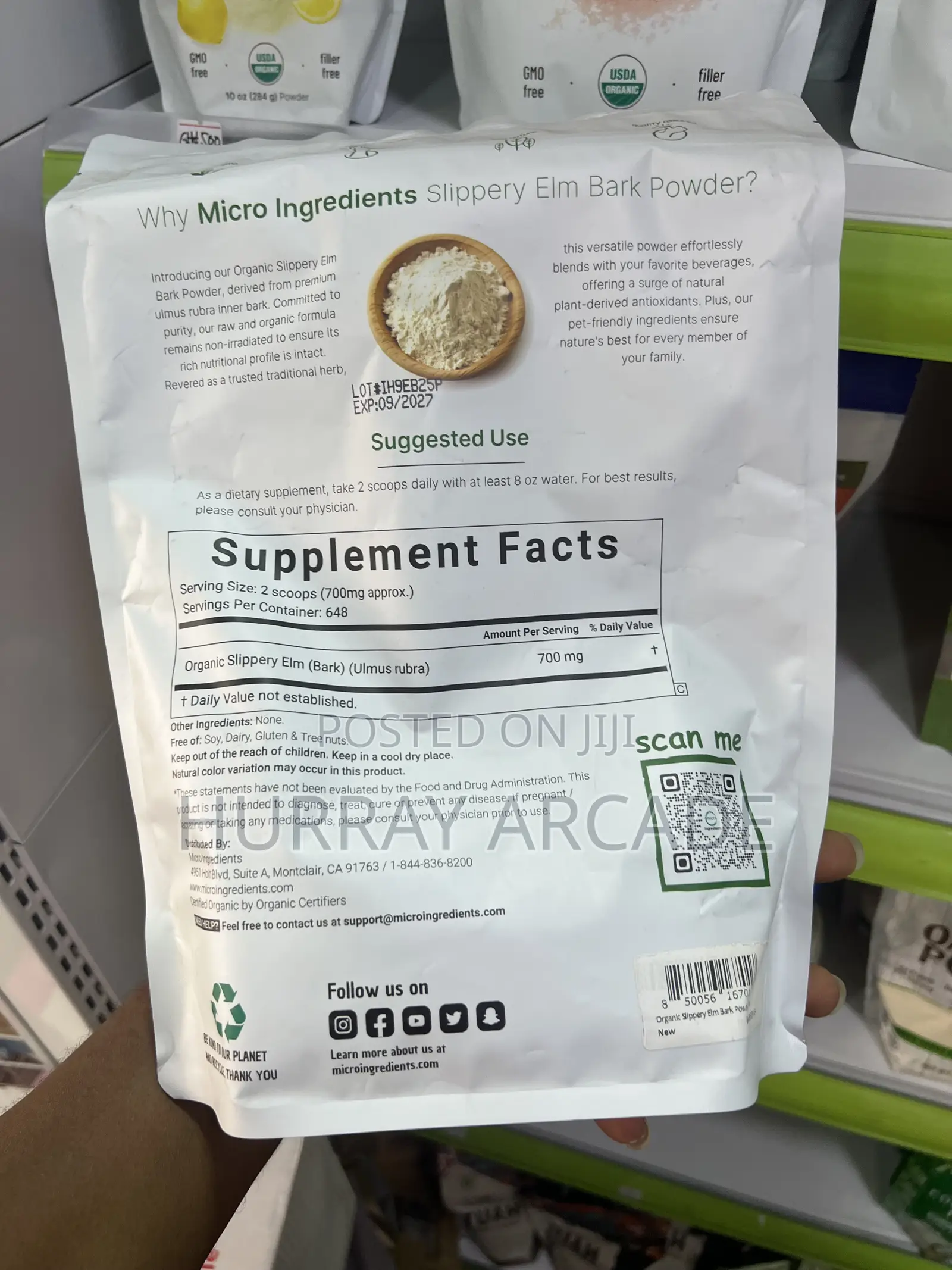 Organic Slippery Elm Bark Powder - 454g ❗Delivery Only❗