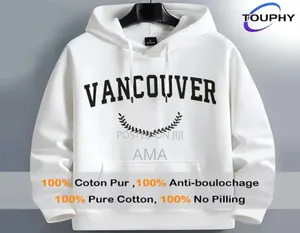 Men’S Long Sleeve Hoodie Sweatshirt – Kangaroo Pocket (White)