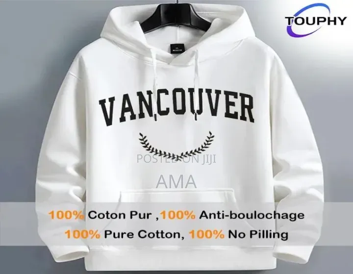 Men’S Long Sleeve Hoodie Sweatshirt – Kangaroo Pocket (White)