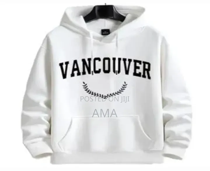 Men’S Long Sleeve Hoodie Sweatshirt – Kangaroo Pocket (White)