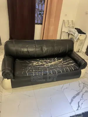 3-Seater Leather Sofa for Sale – Strong Frame (Needs Reupholstery)