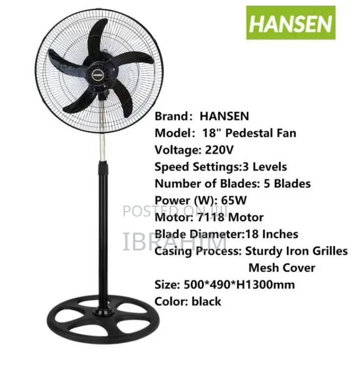 Hansen Premium Standing Fan • Low Noise