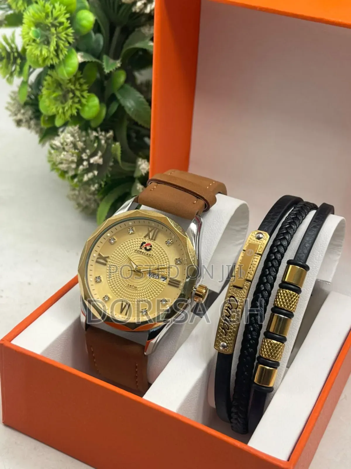 Casio Leather Watch With Stainless Steel Bracelet – Gift Set for Men