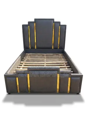 Luxury Upholstered Double Bedframe With Gold Panels