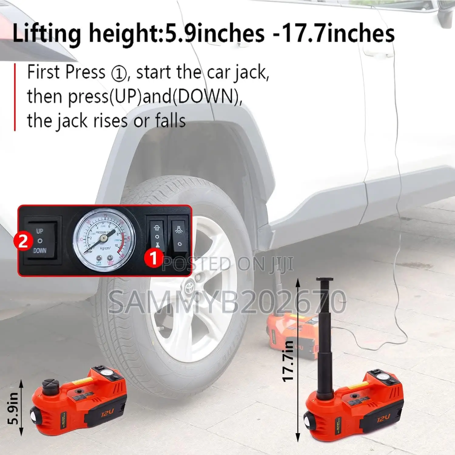 Electric Hydraulic Car Jack 5t Dc 12v, Inflator And Tyre Remover 3in1
