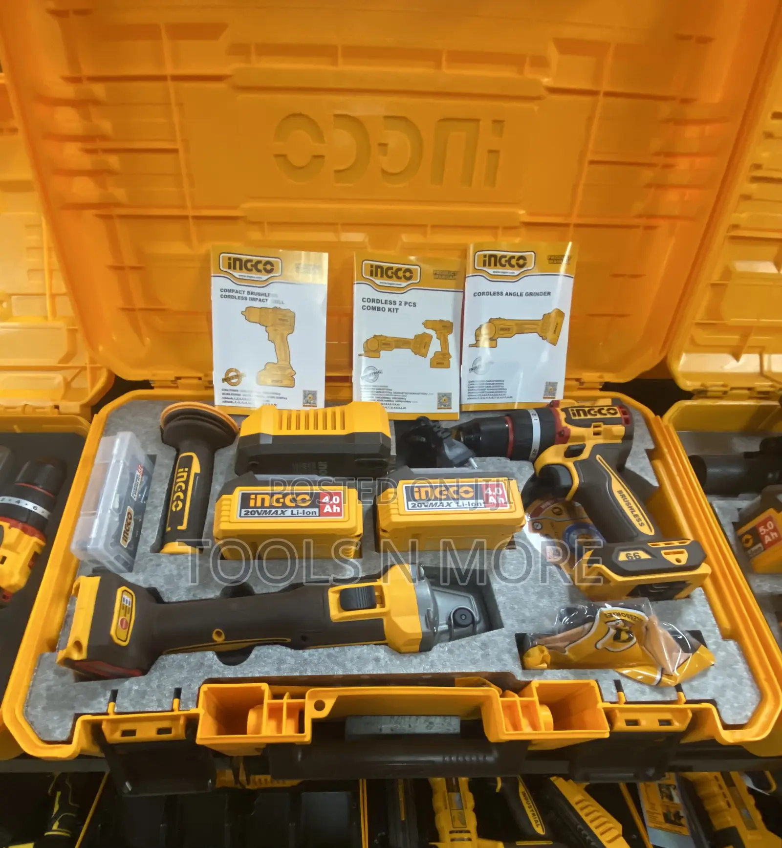 Ingco 2 Pieces Combo Set (Cordless Drill 66nm and Angle Grinder)