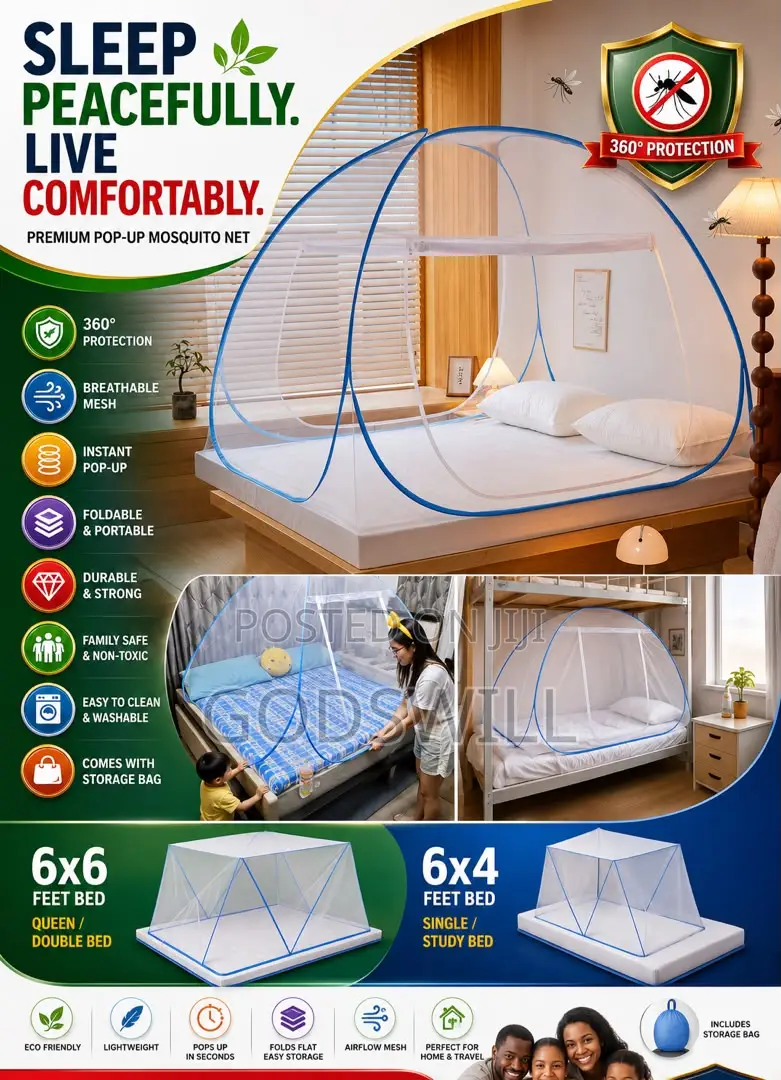 Premium Foldable Pop-Up Mosquito Net –Strong Durable | All Bed Sizes