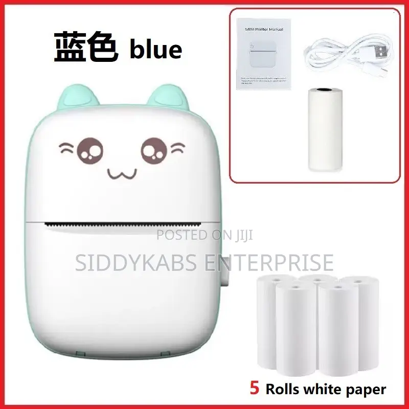 Rechargeable Portable Mini Printer With 5 Rolls Paper