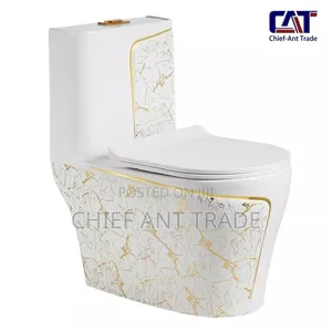 Toilet Seat Wc (White Gold Flower) 1242 / A046