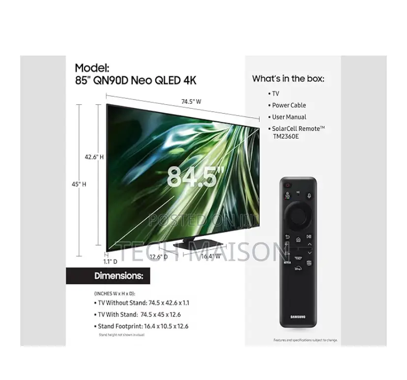 75-Inches Samsung Qn9od Series Neo Qled Smart Tv.