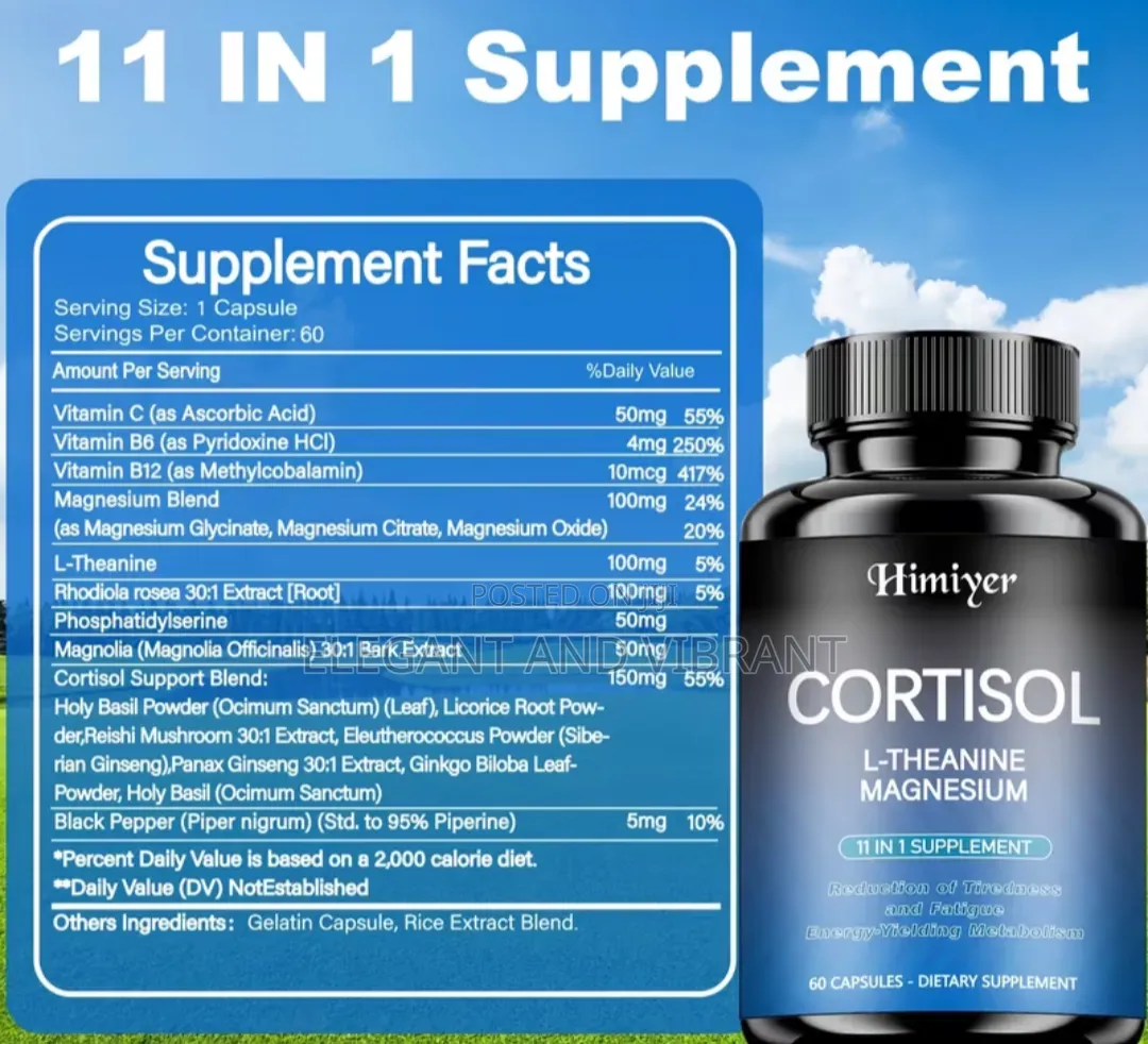 Cortisol Balance With Rhoda Rosea,Ginseng,Ginkgo, Vitamin B6,B12 C