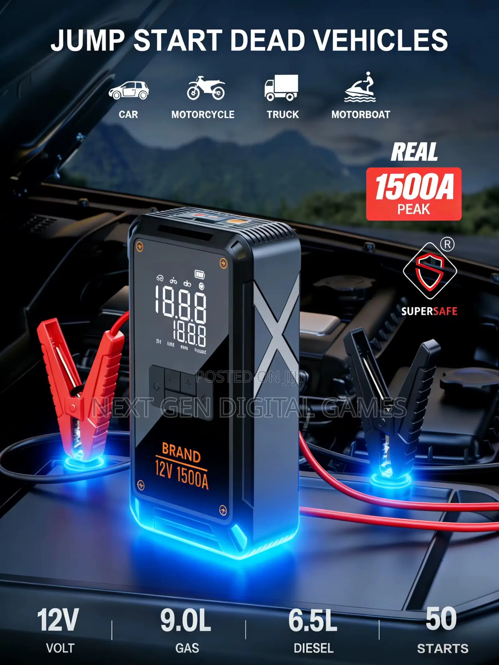 Car Battery Jumpstarter With Tyre Inflator and Power Bank