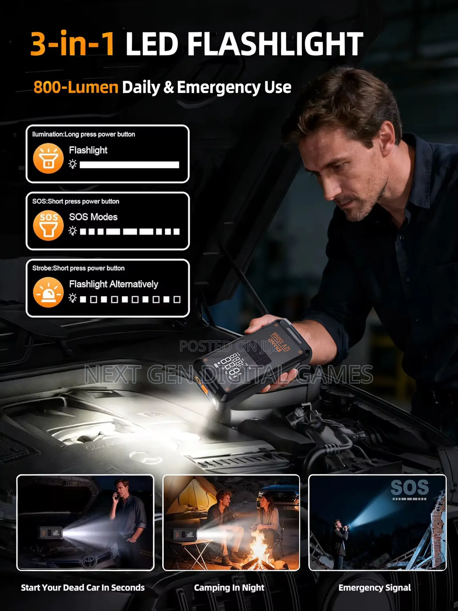 Car Battery Jumpstarter With Tyre Inflator and Power Bank