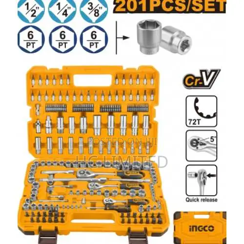 Ingco 201 PCS 1/4" 3/8" 1/2" Socket Set - Hkts082016