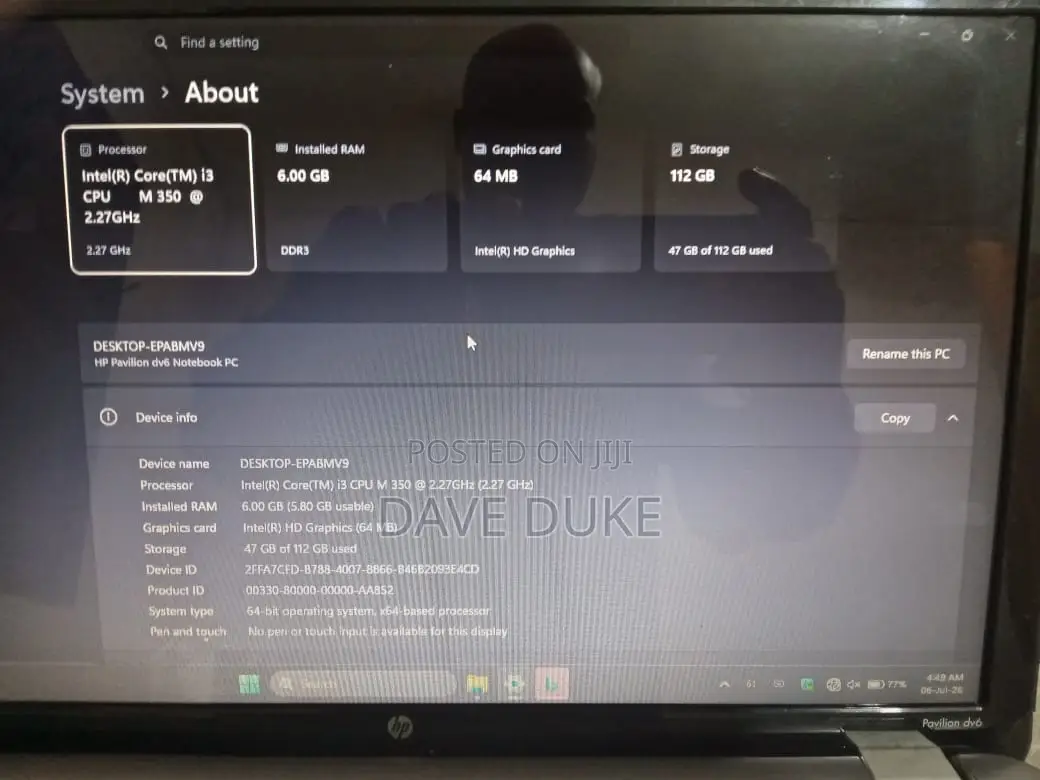 Laptop HP Pavilion Dv6 6GB Intel Core i3 SSD 128GB
