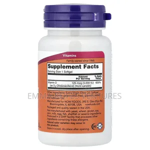 Vitamin D-3, High Potency, 125 MCG (5,000 Iu), 120 Softgels
