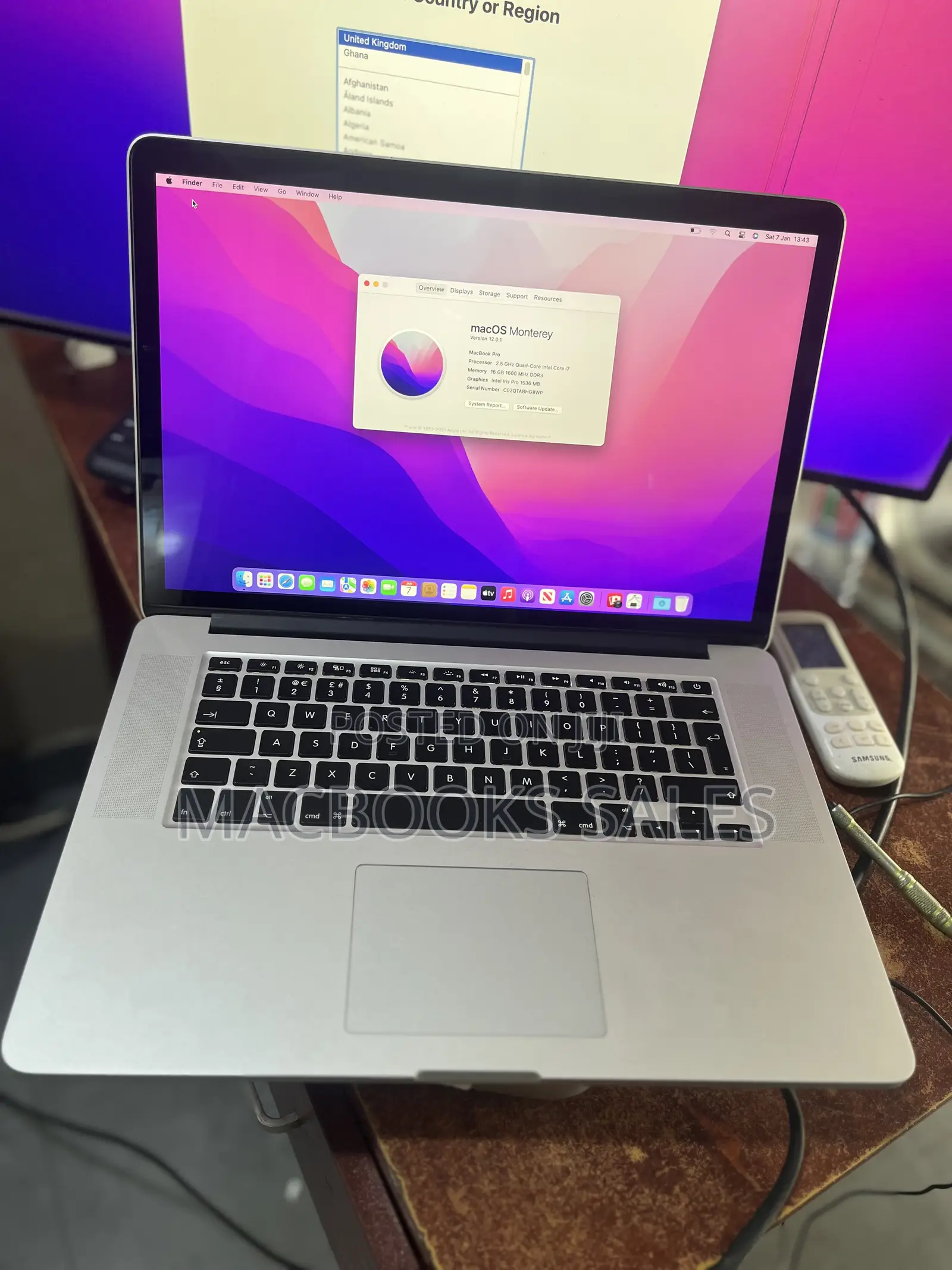 Laptop Apple MacBook Pro 2015 16GB Intel Core i7 SSD 256GB