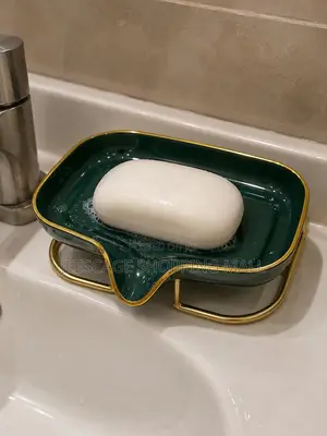Elegant Emerald Green Gold Draining Soap Dish With Metal Stand