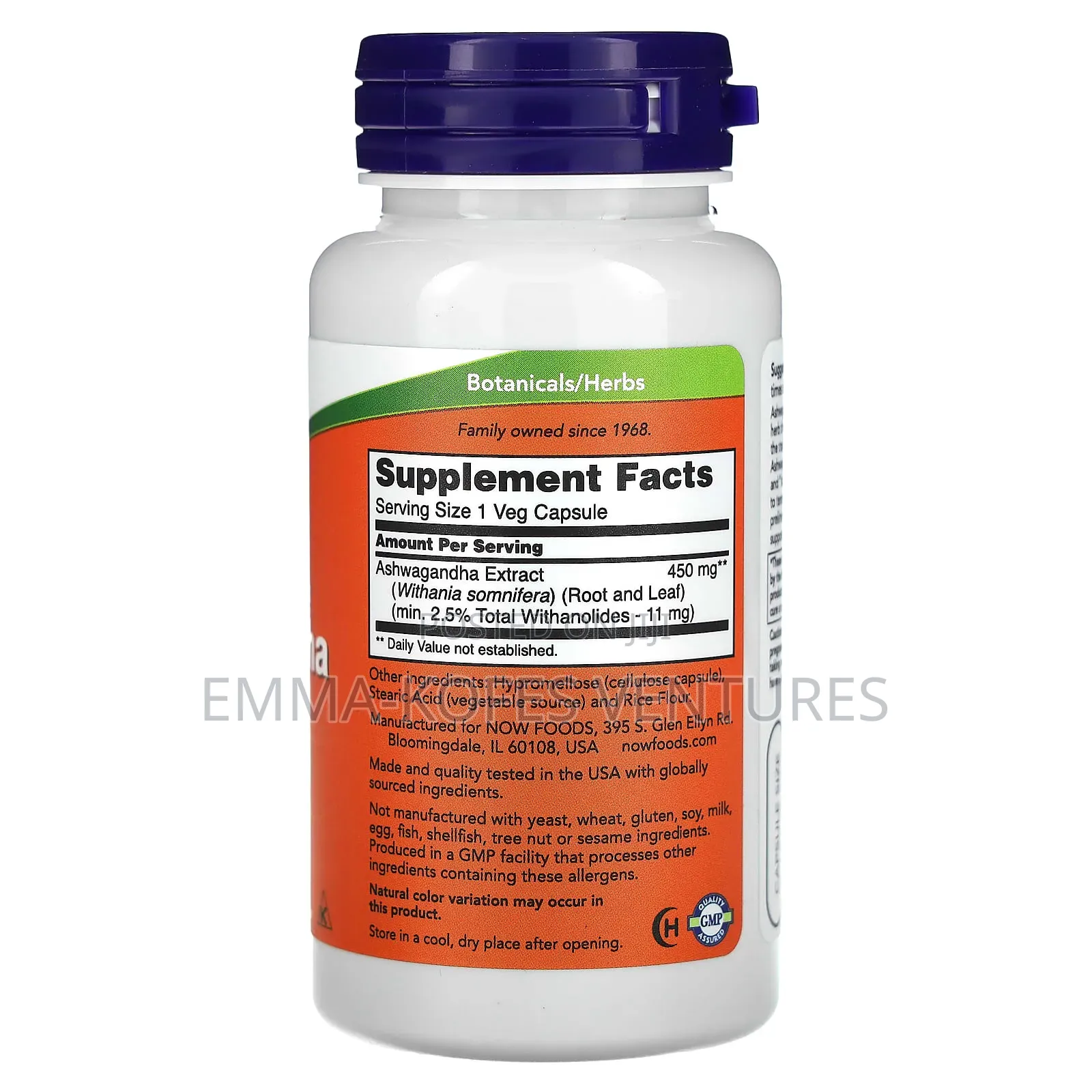 Now Foods Ashwagandha 450mg 90 Veg Capsules - Stress, Sleep Energy