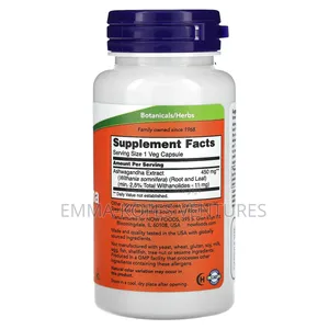 Now Foods Ashwagandha 450mg 90 Veg Capsules - Stress, Sleep Energy