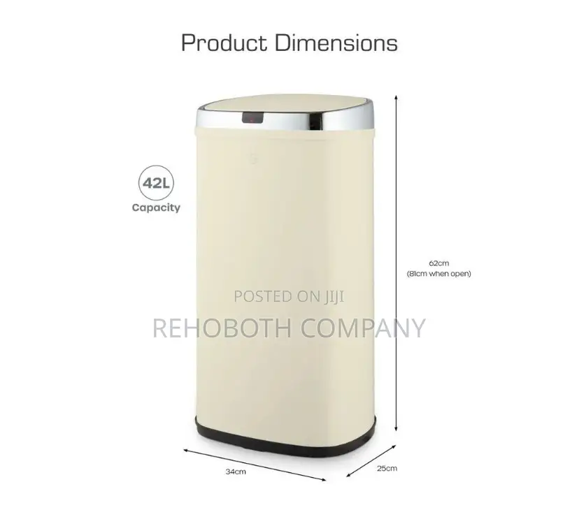 Swan Townhouse Square Sensor Bin, Large 42l Capacity, Cream