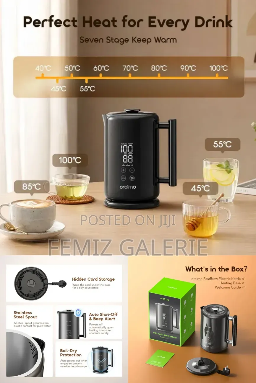 Oraimo Fastbrew Fast Smart 1.7l 316 Stainless Steel Electric Kettle