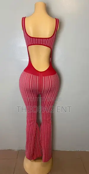 Trendy Red Stretch Knit Jumpsuit for Women
