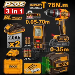 Ingco Cordless Drill 20v 76nm + 2 Batteries + Laser Level 35m