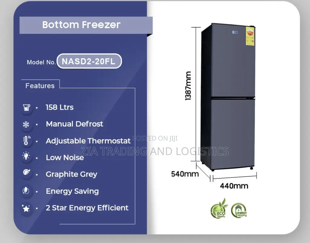 Nasco 158ltrs Bottom Freezer Refrigerator
