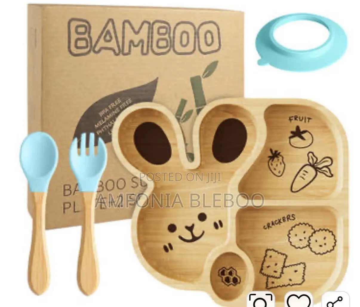 Animal Bamboo Plate and Cutlery Set With Suction