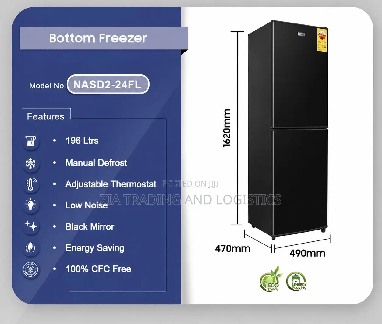 Nasco 196ltrs Bottom Freezer Refrigerator