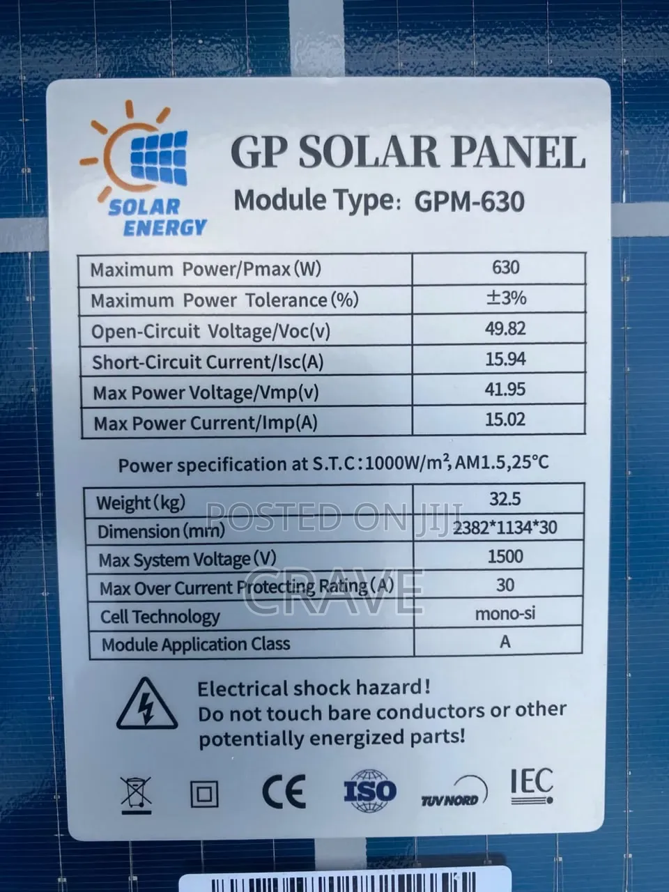 630w Solar Mono Panel