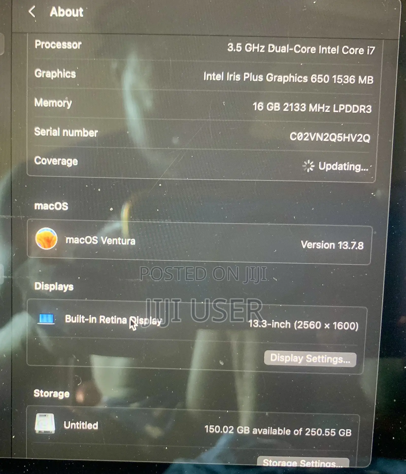 Laptop Apple MacBook Pro 16GB Intel Core i7 SSD 256GB