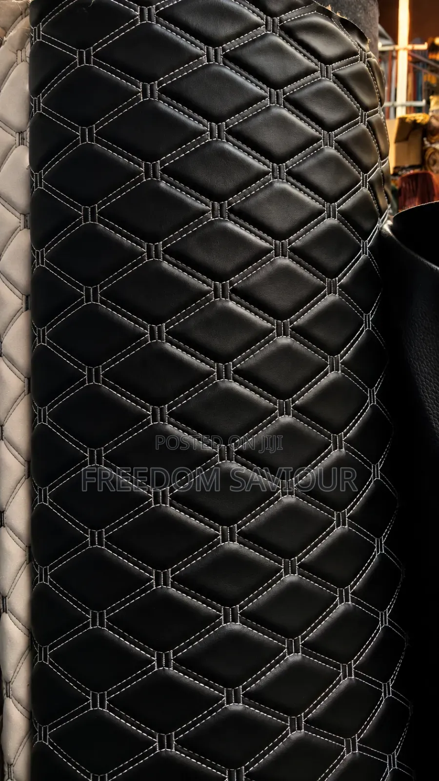Premium Red Diamond Quilted Upholstery Leather Fabric
