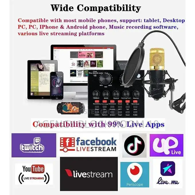 Mythco V8 Live Sound Card Podcast Equipment Bundle Bm-800