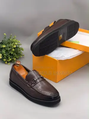 Textured Leather Slip-on Shoes - Coffee