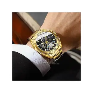 Men’S Business Tourbillon Watch – Steel Band, Gold Finish (Gift Set)
