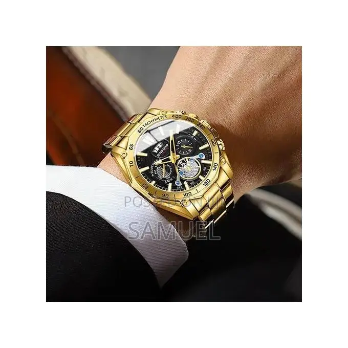 Men’S Business Tourbillon Watch – Steel Band, Gold Finish (Gift Set)